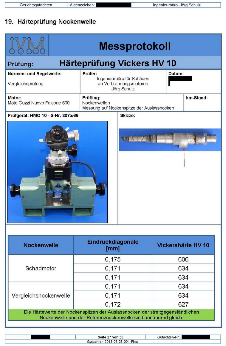 Protokoll einer Härtemessung-Motorschaden-Motorensachverständiger-Motorengutachter